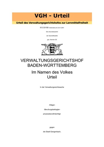 Verwaltungsgerichtshof Mannheim: Urteil zur Lernmittelfreiheit